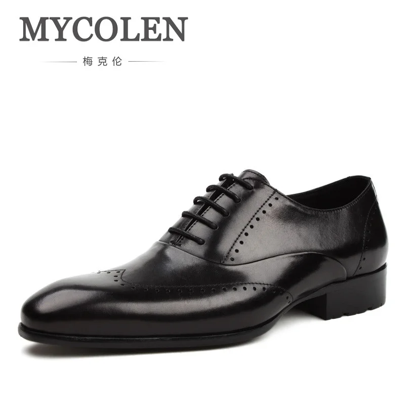 

MYCOLEN Fashion Leather Men Dress Shoes Pointed Toe Bullock Shoes For Men Lace Up Designer Luxury Men Black Wedding Shoes