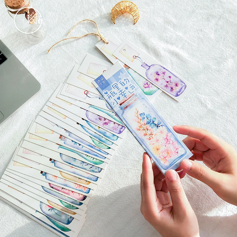 

30pcs/box Little lucky in the bottle Bookmarks Stationery Gift Realistic Kawaii Cartoon Bookmarks Office School Supply Stationer