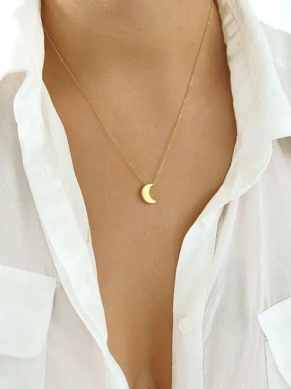 

10 cute little half moon necklace simple crescent Eclipse necklace small silvery moon necklace star sky universe planet jewelry