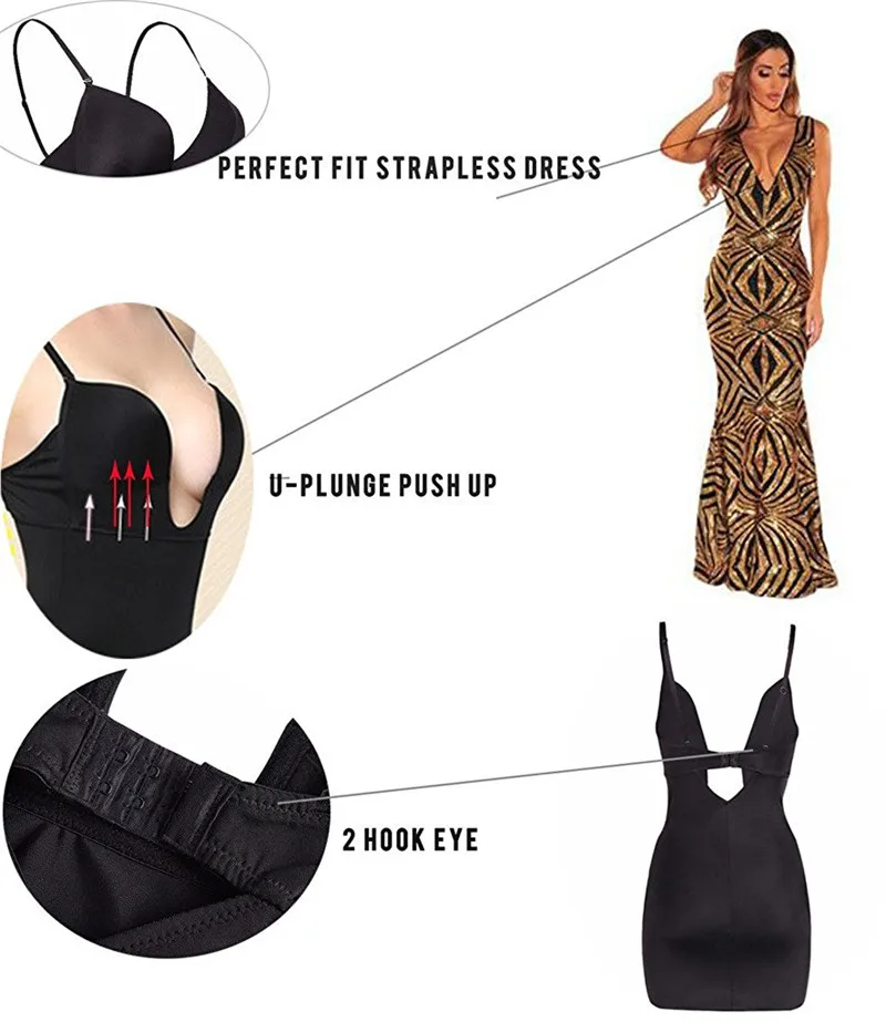 NINGMI Slimming Body Shaper Women Bodysuit Full Slip Skirt Shapewear Firm Control Waist Trainer Sexy Deep U Briefer Camis Corset (6)