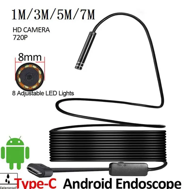 

8mm 2MP 8LED 1M Android USB Type C Endoscope Camera Waterproof Video Camera Pipe Inspection Camera Borescope for Huawei