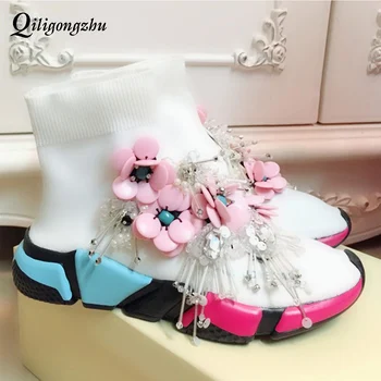 

Women Sneakers New Knitting Crystal Socks Boots Sport Flat Shoes Women Sneaker Women 2019 Bling Sock Sneakers