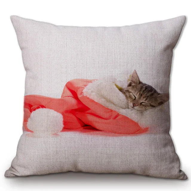 18" Christmas Cat Cotton Linen Pillow Case Throw Cushion Cover Home Décor 18" Christmas Cat Cotton Linen Pillow Case Throw Cushion Cover Home Décor