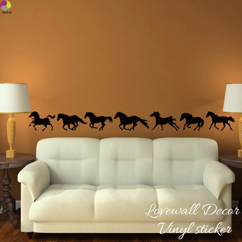 Running Horses Large Animal Wall Sticker Baby Nursery Kids Room Set of 7 Horse Animal Wall Decal Bedroom Living Room Vinyl Decor