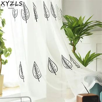 

XYZLS Modern Simple Leaves Embroidered Tulle Curtains Cortina Sheer for Kitchen Bedroom Living Room Window Screens Voile