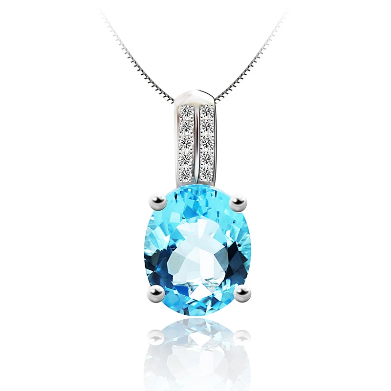 

New Halo Shining Natural Genuine Blue Topaz Pendant -Solid 925 Sterling Silver Fashion Brand Crystal Party / Wedding Jewelry