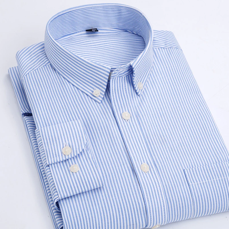 2018 Autumn New Men's Shirt Classic Business Casual Cotton Oxford Shirt Male Cotton Long Sleeve Striped Plaid Shirt Dress Shirt
