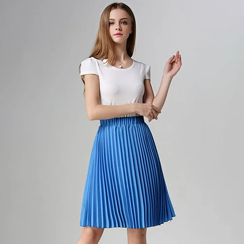 Женская шифоновая плиссированная новая юбка, винтажная юбка-пачка с высокой талией, Женская юбка средней длины Rokken, летняя стильная юбка Jupe Femme - Цвет: Lake Blue