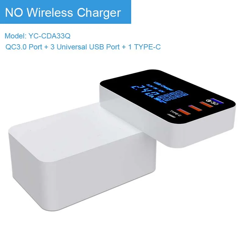 QI Беспроводное зарядное устройство Quick Charge 3,0 Smart usb type C зарядная станция светодиодный дисплей адаптер питания для быстрой зарядки настольное зарядное устройство - Тип штекера: NO Wireless Charger