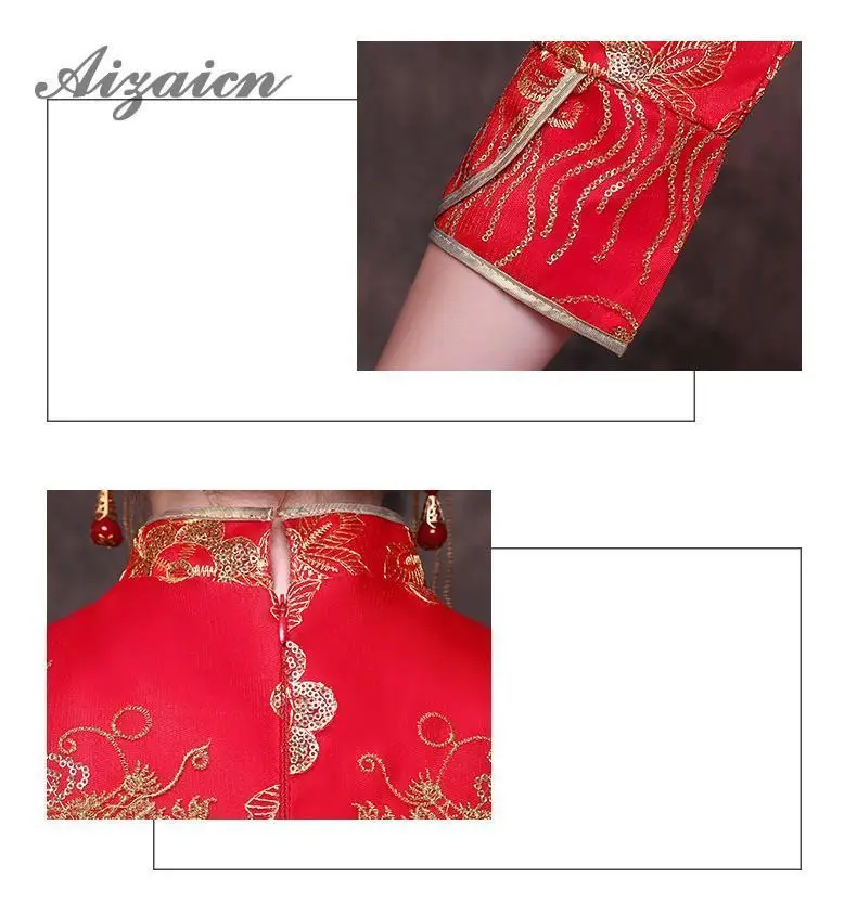 2019 chino tradicional boda Vestido Rojo bordado novia восточные платья Тонкий Cheongsam vestido Chinoise Femme Qi Pao