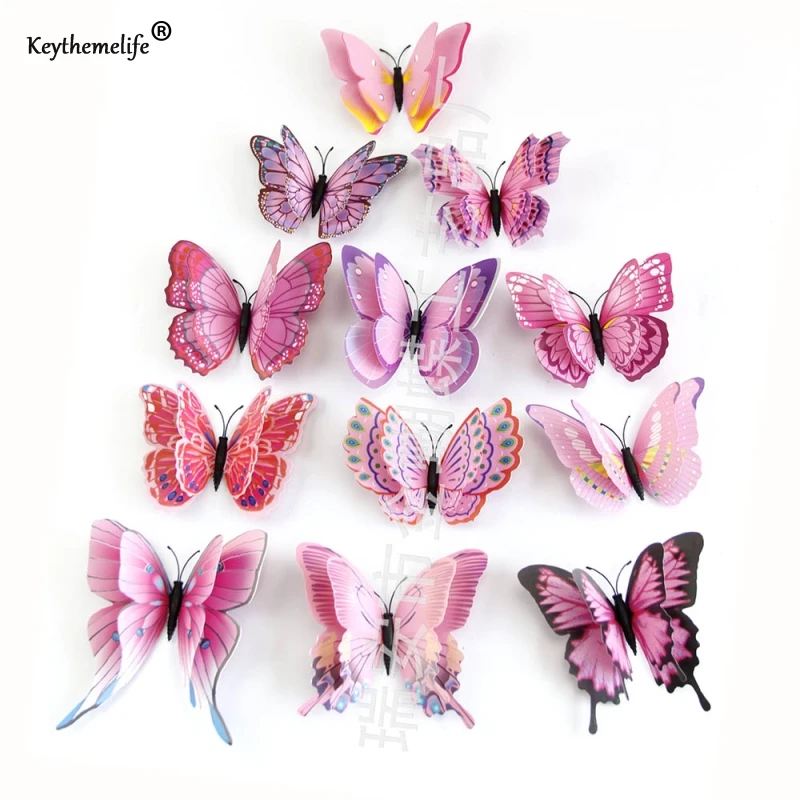 Keythemelife 12 шт./лот настенные наклейки с бабочками двухслойные 3d бабочки цветные для