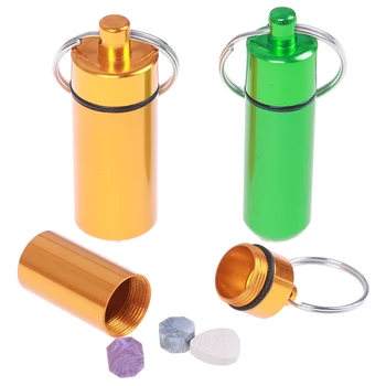 

1PC Waterproof Pill Box Case Bottle Aluminum Cache Drug Holder Container Keychain Medicine Box Health Care Green/Yellow