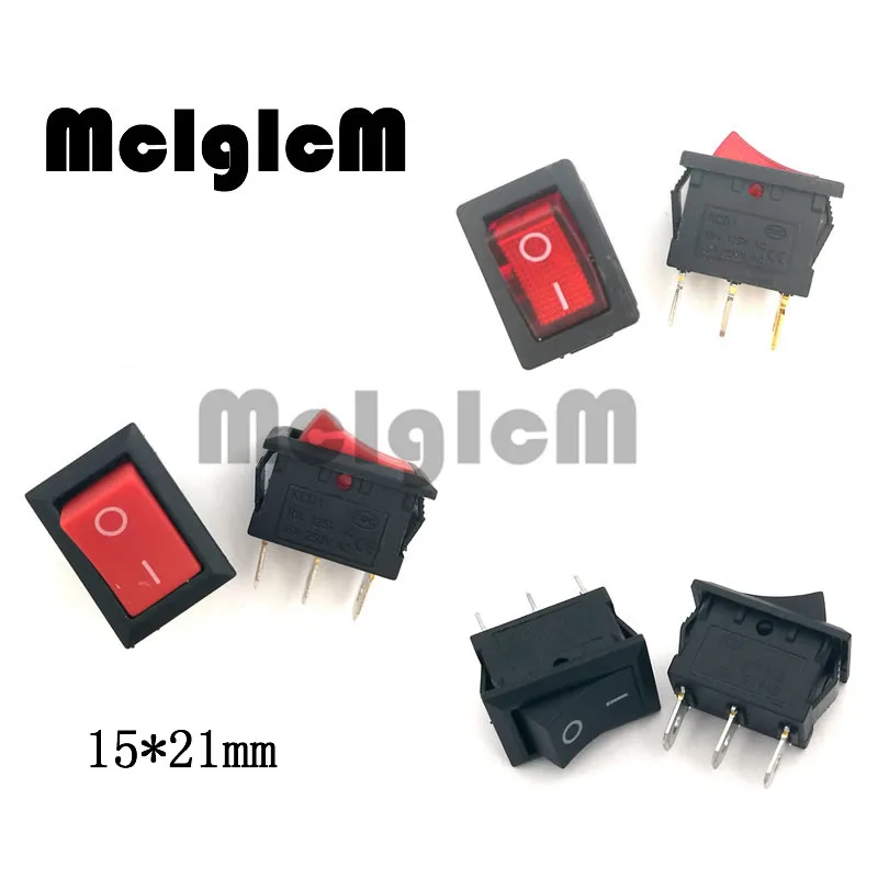 

10pcs Rocker Switch 6A 250V AC / 10A 125V AC SPDT Snap in 3 pin ON-OFF I/O 15*21mm with Red Led Light, Black and Red Switches