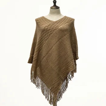 

2017 New Women winter knitted Shawl Geometric V-Neck tassel ponchos High grade Acrylic soft warm shawls accept customize colour