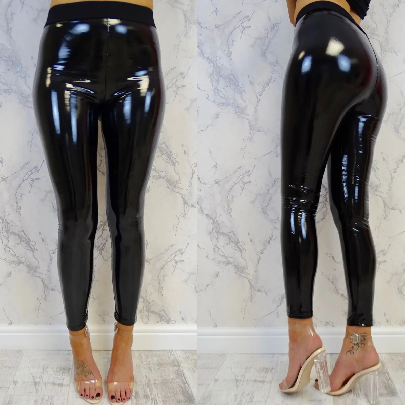 Горячие сексуальные женские готические леггинсы мокрого вида леггинсы из искусственной кожи черные тонкие длинные брюки дамы облегающие