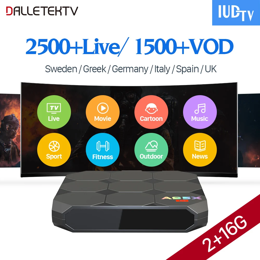 

IUDTV Code Greek Europe Portugal IPTV A95X R2 Android 7.1.2 S905W Quad Core Support 2.4G WIFI Nordic Turkey IPTV Subscription UK