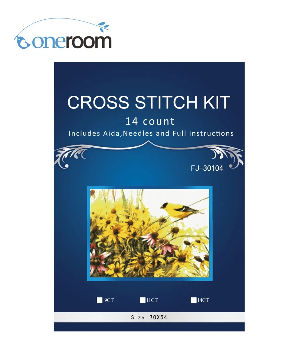 

FJ-30104 Top Quality Lovely Cute Counted Cross Stitch Kit SIMILAR DIM ANCHOR DMC yellow flowers and birds