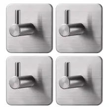 3M Adhesive Hooks Towel Hooks with Stainless Steel for Bath Kitchen Garage Heavy Duty Wall Mount Coat Hanging Rack- (4 Pack)