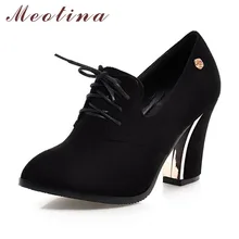 Meotina frühling spitz herde karriere starke Medium Heels Weibliche Schnüren Pailletten Schwarz Schuhe Große Größe 10