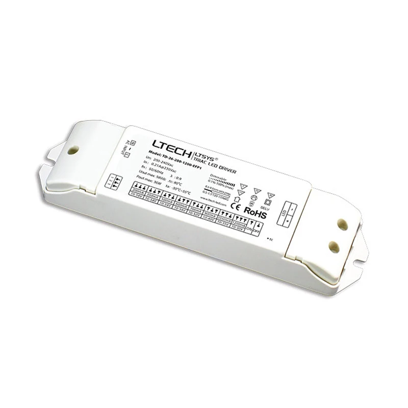 

LTECH AC Triac Dimmable Driver CC Constant Current Led Triac Dimming Driver;AC100-240V input;36W 200mA-1200mA Output Push DIM