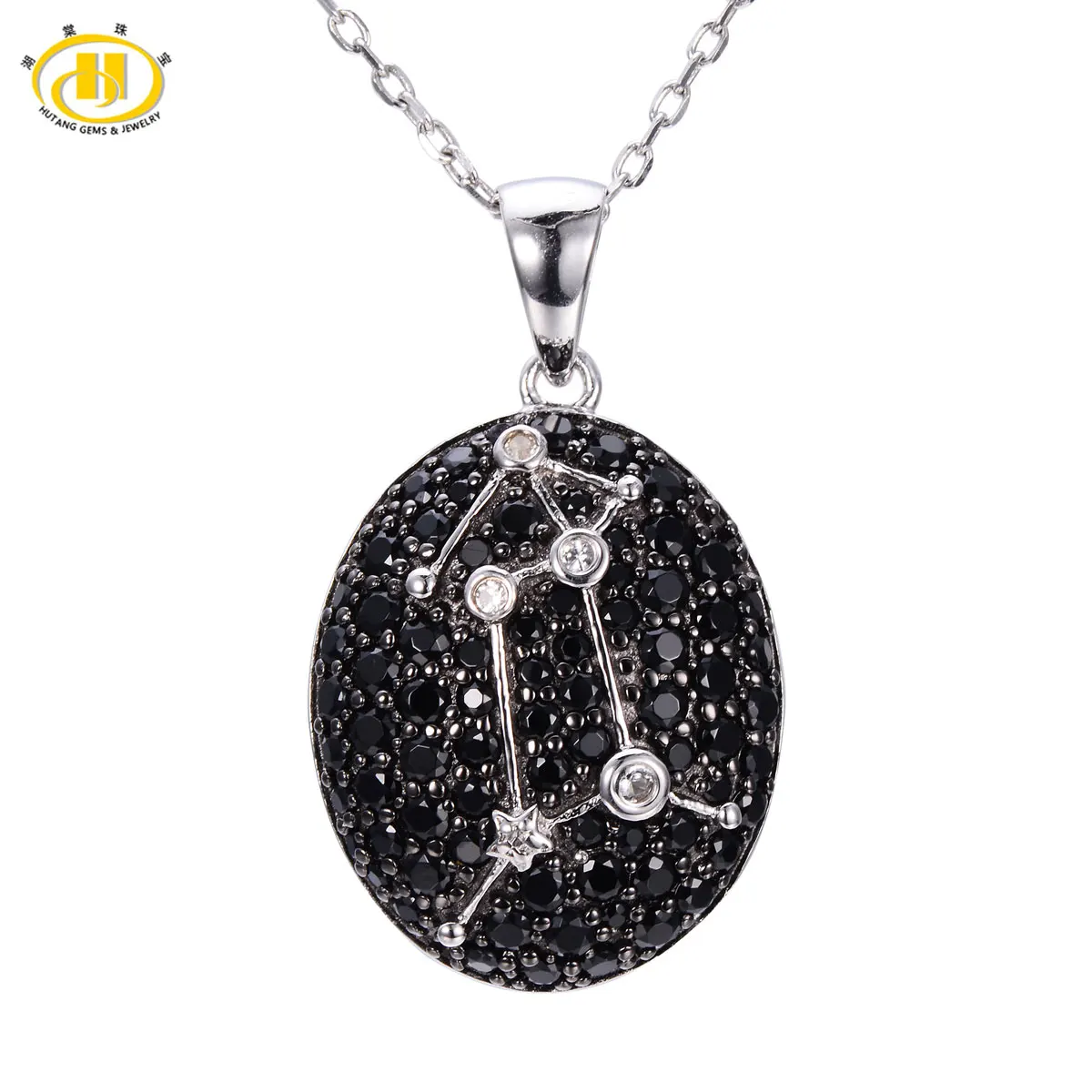 

Hutang Natural Gemstone Jewelry Aries Constellation Choker Necklaces for Women Black Spinel Topaz 925 Silver Necklace Pendant