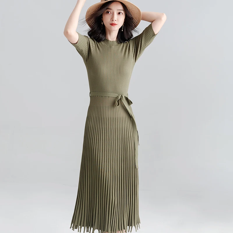 2018 New Autumn Women's Long Knitted Sweater Dress Casual Three Sleeves Female Loose Pullovers Fashion Elegant Women's Dress Dresses