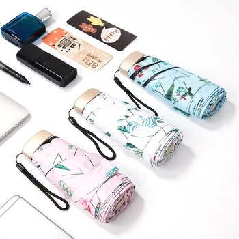 

Floral Sun Umbrella Mini Parasol Five Folding Windproof Automatic Umbrellas Super Light Small Rain Sunscreen Portable Umbrella