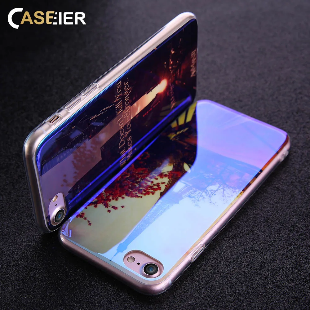 CASEIER Phone Case For iPhone 7 Plus Luxury Silicone Blue Ray Cover Girl Flower Patterned Cases Accessories |