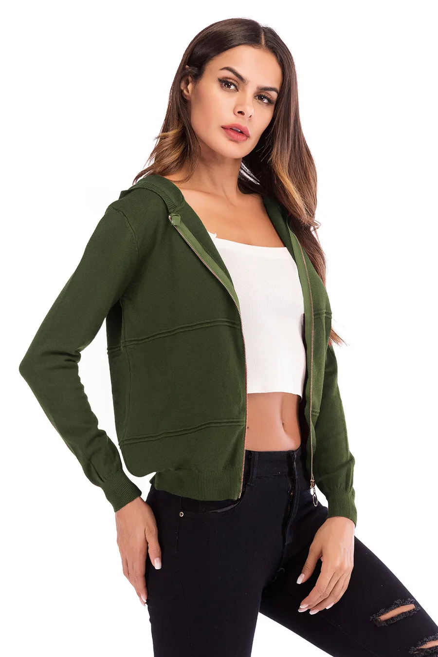 Gladiolus 2018 Knitted Women Autumn Coat Long Sleeve Winter Red Slim Zipper Hooded Women Jacket Fashion Ladies Coats Outerwear (12)