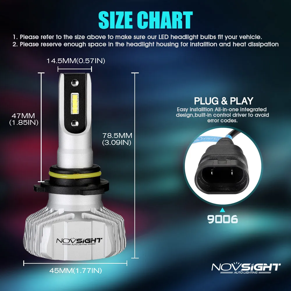 2 шт. H11 H8 светодиодный фонарь для авто NOVSIGHT 10000лм 12 В 24 в 50 Вт 6500 к белый H4 H7 HB3 HB4 светодиодный фонарь для стайлинга автомобилей