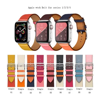 

New Design Leather strap For Apple Watch Band 44mm 40mm Double Tour Correa 42mm 38mm Watchband Iwatch Series 5 Wrist Blet