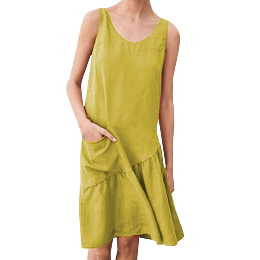 dress women Summer Solid Pockets Pleated O Neck Sleeveless Casual Knee-Length Dresses dress women Summer Solid Pockets Pleated O Neck Sleeveless Casual Knee-Length Dresses