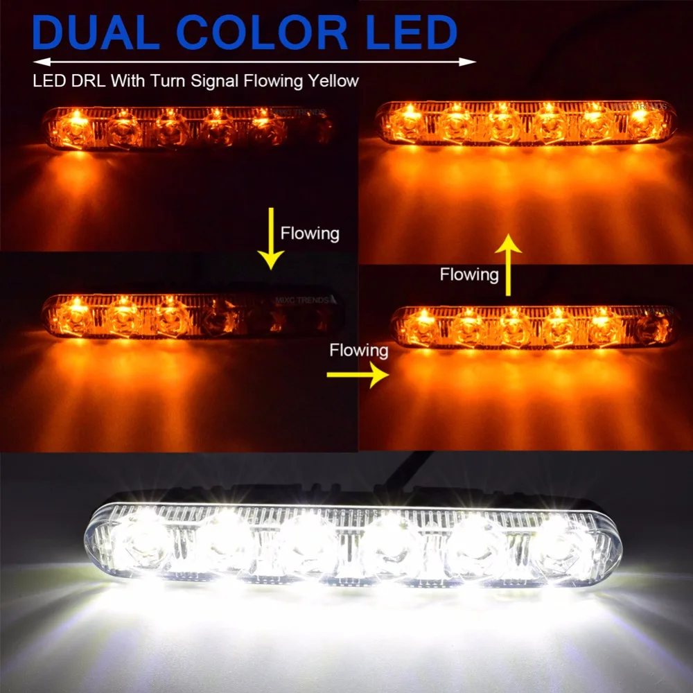 Комплект из 2 предметов для детей от 6 светодиодный DRL Белый Янтарь течет сигнал