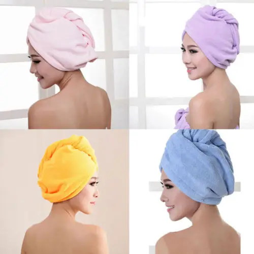 1X Lady Hair Wrap Head Towel Turbie Turban Twist Drying Cap Loop Button Hat