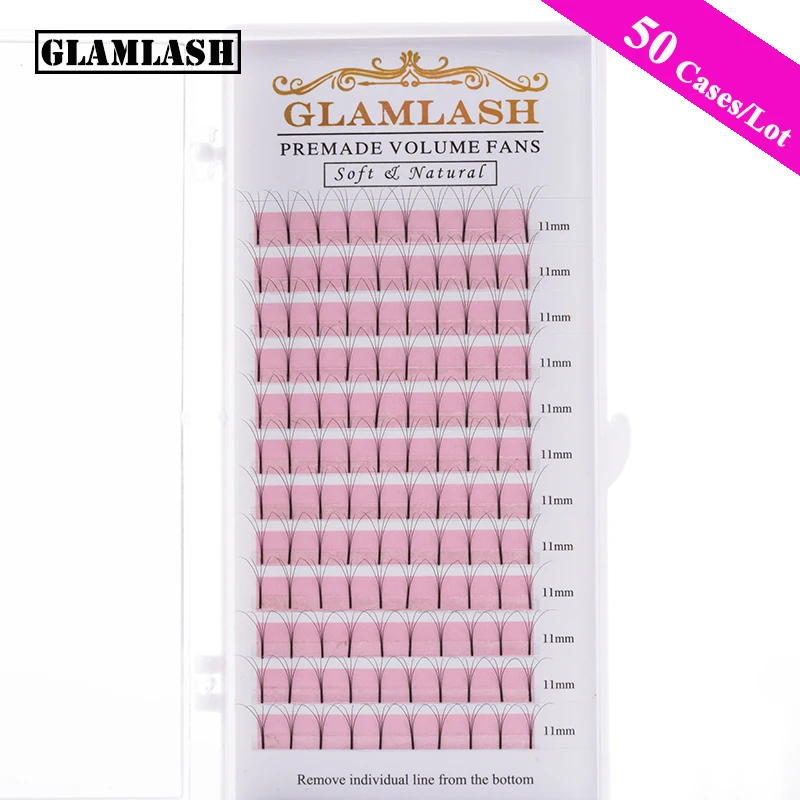 

GLAMLASH 50Cases 2D3D4D5D6D Long Stem Lash Premade Russian Volume Fans Mink Eyelash Extensions Makeup