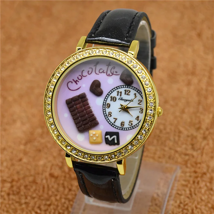 

Foreign new 3D stereoscopic clay cartoon child student dress sweet Chocolates diamond watch female watches.