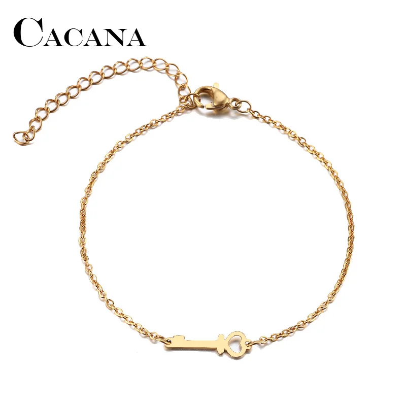 CACANA Stainless Steel Bracelet For Women Man Key Gold And Silver Color Pulseira Feminina Lover's Engagement Jewelry