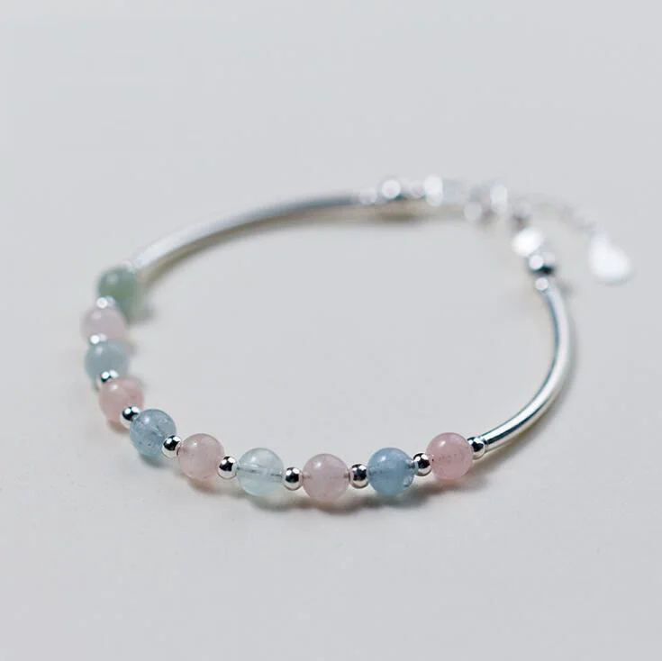 Silver Bracelet 100% Real 925 Sterling Silver Bracelet with Morganite Bead