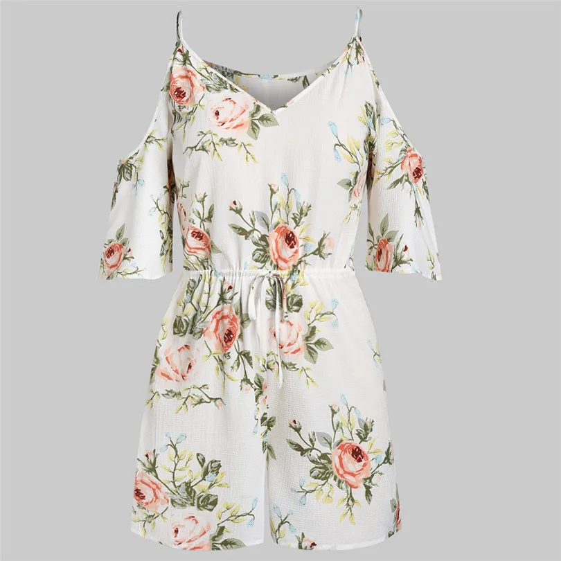  Womens Plus Size Bohemian Floral Casual Playsuits New 2019 Fashion Sexy Cold Shoulder Jumpsuit Bodysuit V-Neck Romper #E11 (32)
