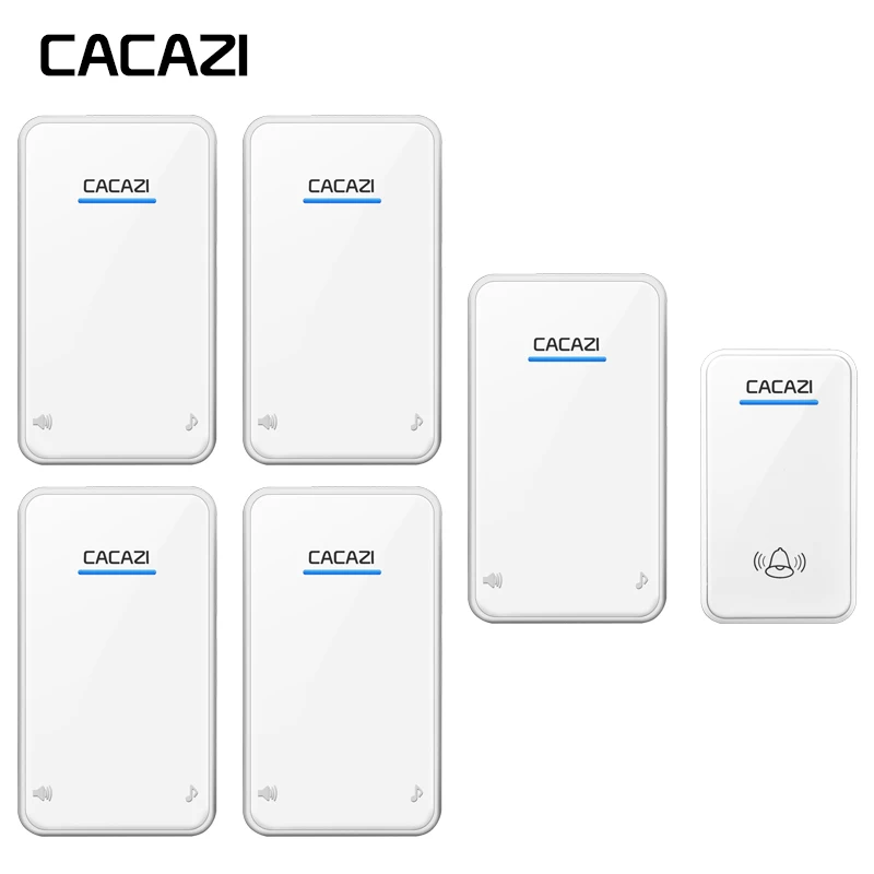 

CACAZI Smart Wireless Waterproof LED Doorbell Household Battery Button Call Bell 300M Remote 48 Rings 6 Volume Receiver EU Plug