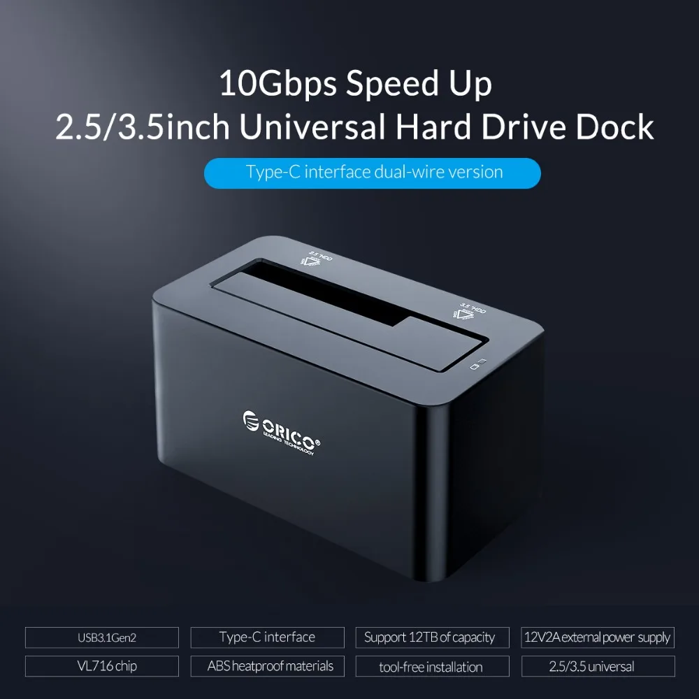 ORICO HDD док-станция SATA для USB C 3,1 Gen2 адаптер для 2,5 3," SSD диск чехол HDD коробка док-станция жесткий диск корпус