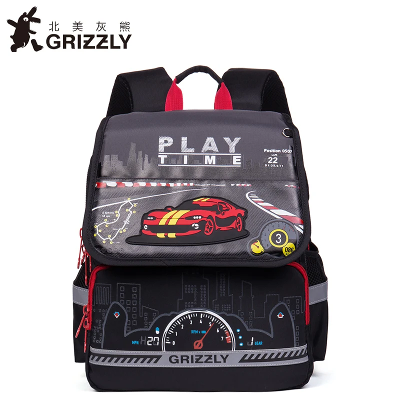 

GRIZZLY Kids Cartoon Bags Children Zipper Schoolbags for Boys Orthopedic Waterproof Backpacks Primary School Bags for Grade 1-6