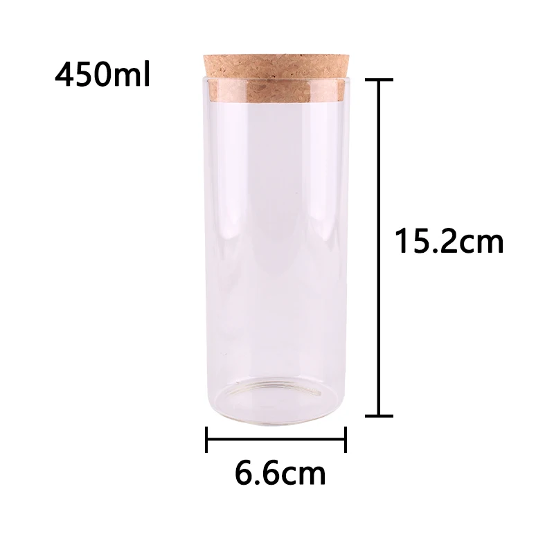 

1pcs 450ml Home Kitchen Food Ingredient Candy Nuts Grain Sealed Glass Storage Bottle Terrarium Jar with Cork Stopper