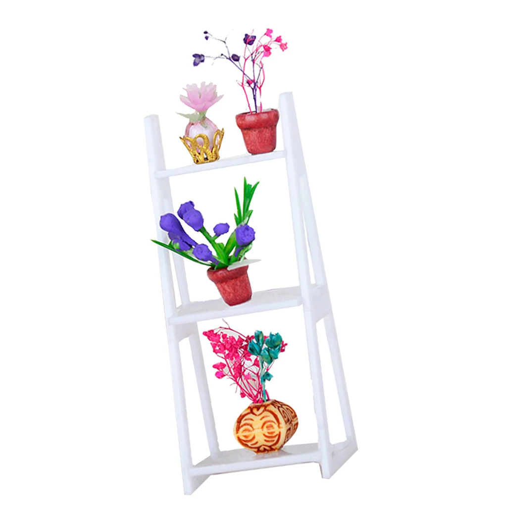

Flower Rack Display Shelf 1/24 Dollhouse Miniature Accessories Decor Toy