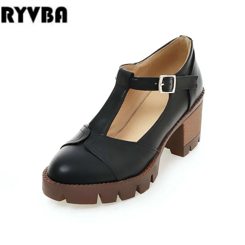 

RYVBA women T-strp square High heels pumps woman fashion shoes 2019 summer ladies autumn womens black platform work casual pumps