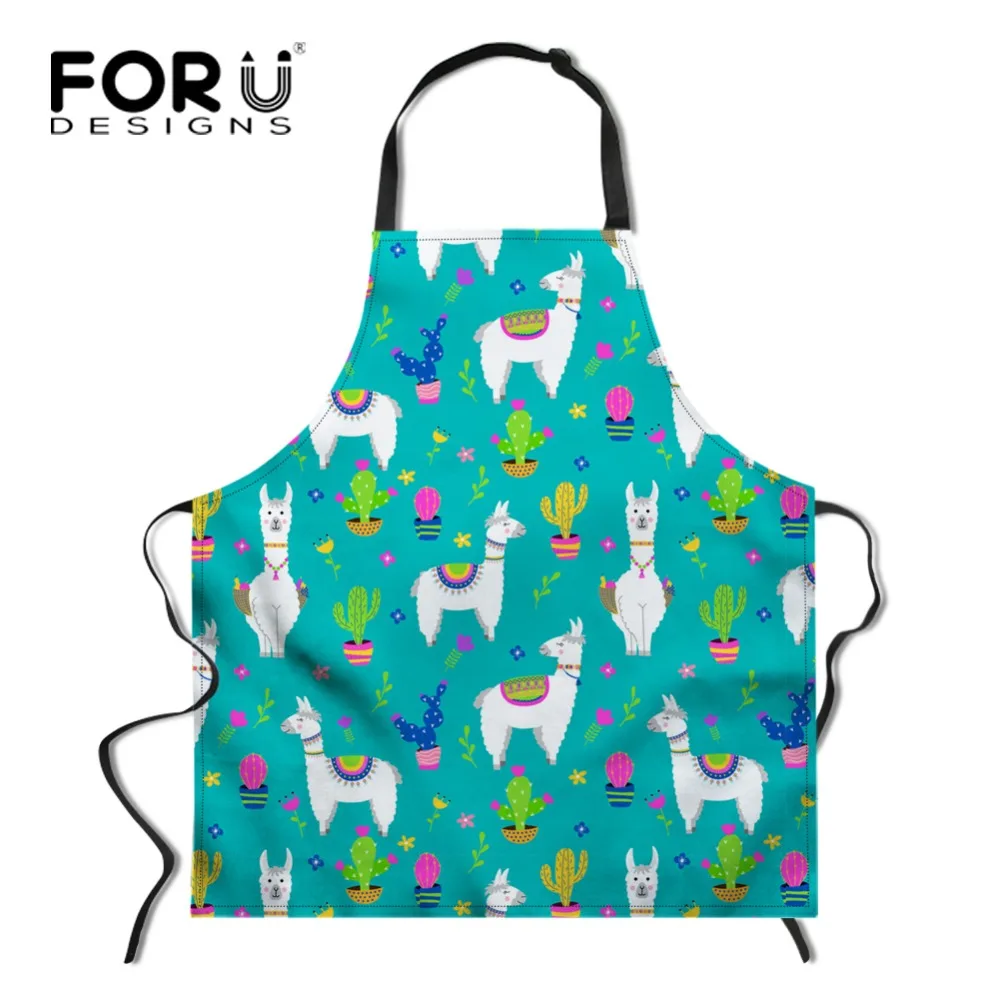 

FORUDESIGNS Cactus Alpaca Print Apron for Women Cute Ladies Kitchen Apron Long Sleeveless Chef Baking Coking Bib Aprons