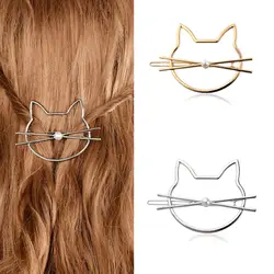 В Корейском стиле с головой кота заколки для волос с жемчугом заколки для Для женщин цвета: золотистый, серебристый Цвет металлические