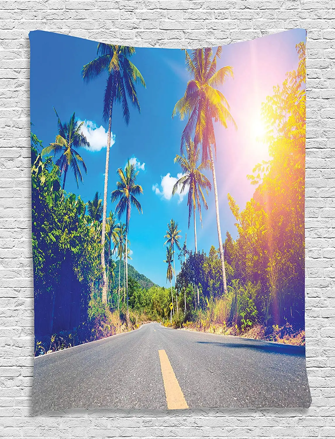 Dorm Room Tapestry Palm Trees Wall Tapestry Summer Joy Clouds Nature Tropical Beach Art Sun Wall