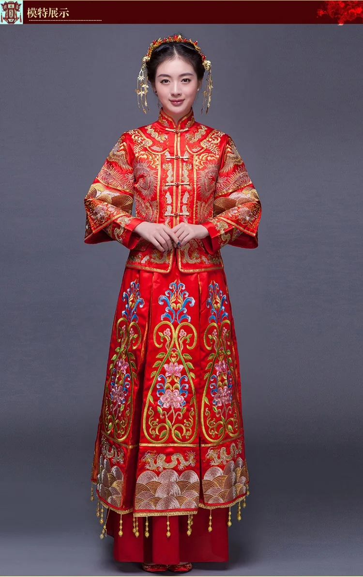 Роскошные древний Королевский Красный вышивка китайский невесты торжественное платье Ципао китайское традиционное платье Для женщин