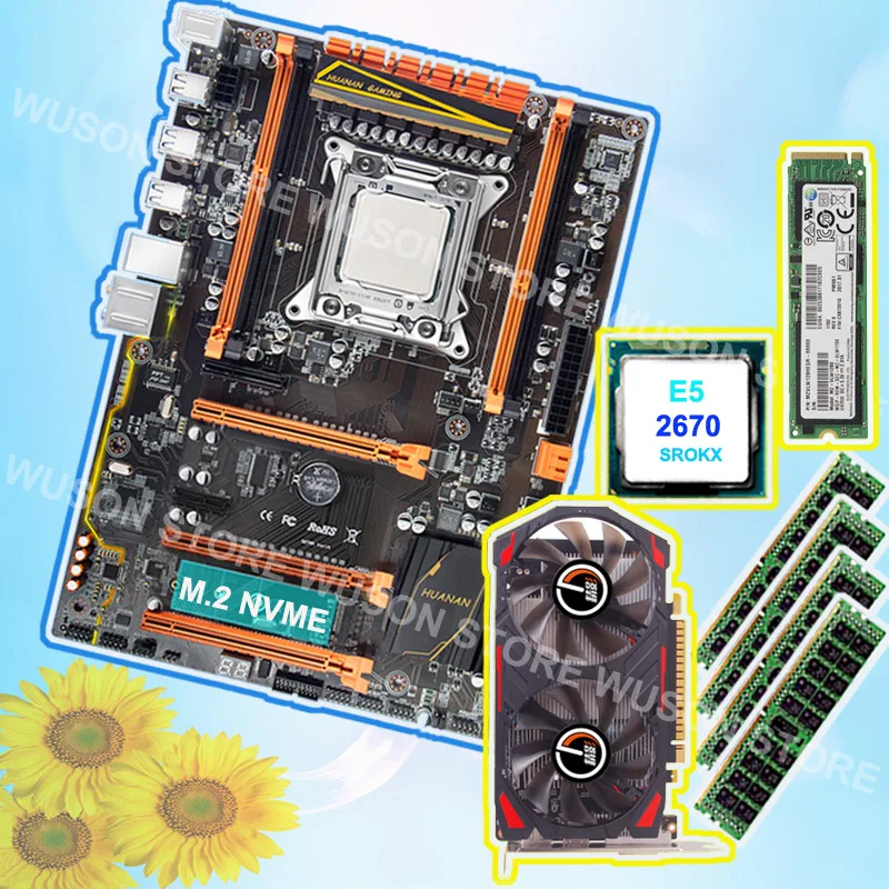 Brand HUANAN ZHI Gaming X79 motherboard with M.2 128G NVME SSD GPU GTX750TI 2G RAM 4*8G 1600 RECC CPU Intel Xeon E5 2670 2.6GHz